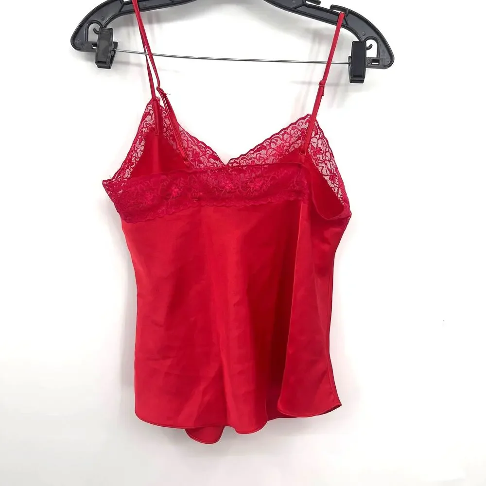 Nordstrom Red Satin Matching Pajama Lingerie Sexy Shorts Tank Set S Small - Picture 4 of 10